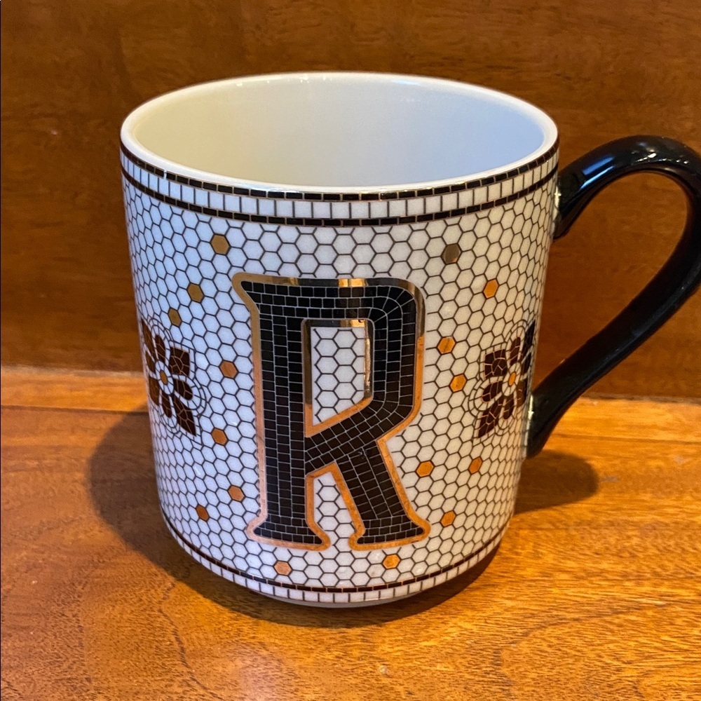 Anthropologie Mug Letter R Monogram Bistro Tile Honeycomb Coffee Tea